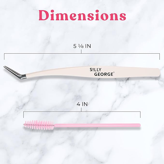 Silly George Pop-On Lashes Placement Tool + Spoolie - Precision DIY Cluster Lash Extension Tweezers & Eyelash Fluffing Tool, 2-Piece Set