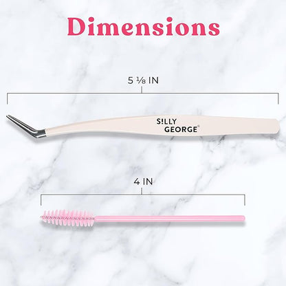Silly George Pop-On Lashes Placement Tool + Spoolie - Precision DIY Cluster Lash Extension Tweezers & Eyelash Fluffing Tool, 2-Piece Set
