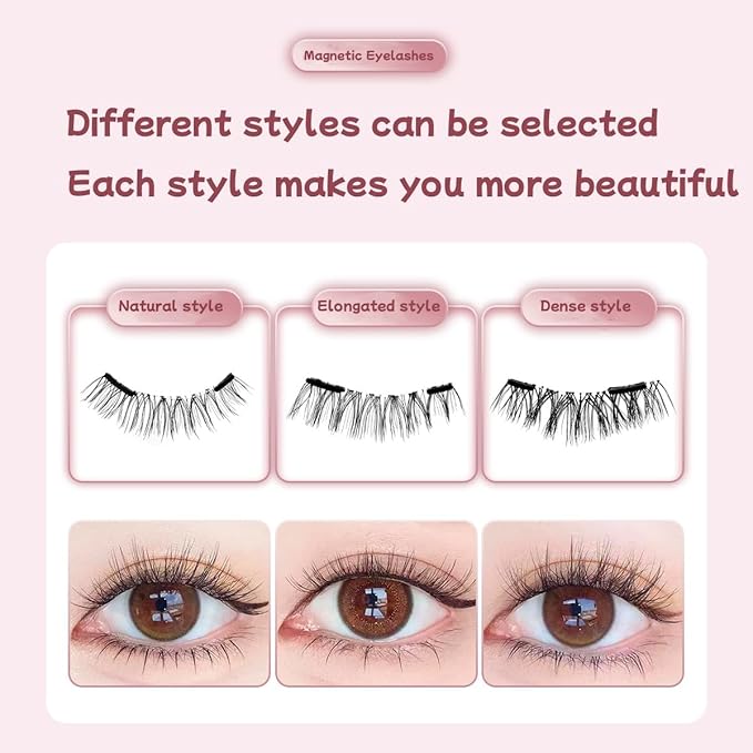 Magnetic Eyelashes,Magnetic Eyelashes with Applicator,New Integrated Box Design,No Glue or Liquid Eyeliner Needed,Magnetic Eyelashes with 2 in 1 Eyelashes Box (Elongated Style)