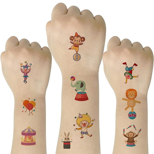 (Pack of 10 Sheets) Circus Waterproof Temporary Tattoo Stickers for Kids Boys and Girls, Party Favors Decorations