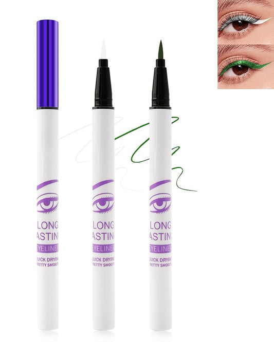 Waterproof Colored Eyeliner Liquid Liner Pen, 2Pcs White Red Eye Liner Super Slim Long Lasting Makeup Pen, Water-Resistant& Smudge-Resistant Colorful Eyeliner Pencil Eyeshadow for Women