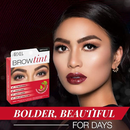 Ardell Brow Tint Soft Black, Longer-lasting Semi-permanent Brow Dye, with Natural Extracts, Complete Brow Tinting Kit, 1 pack