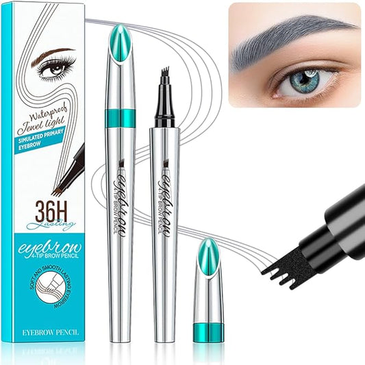 Magic Eyebrow Pencil, 3D 4 Tipped Precise Brow Pen Upgraded Waterproof Microblading Eyebrow Pencil Contouring Pen Natural Makeup Effect (B-Gray)