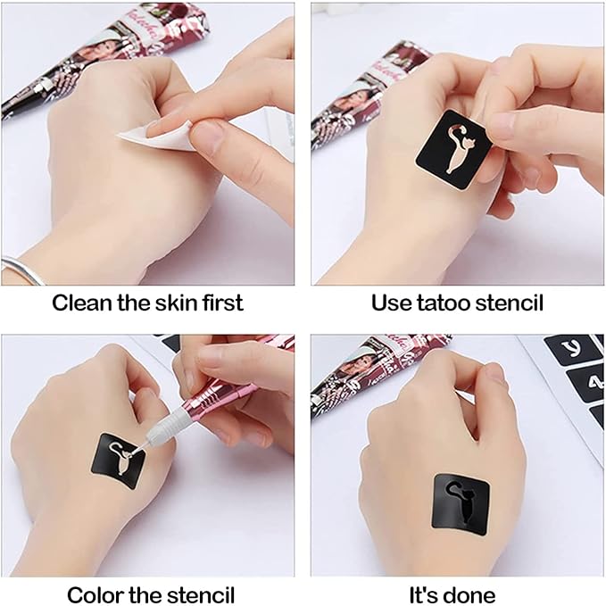 Temporary Tattoo Stencils for Women Girls and Kids, 410+ PCS Henna Tattoo Stencil Kit,Temporary Indian Arabian Glitter Airbrush Tattoo Stencils for Face Body Paint DIY