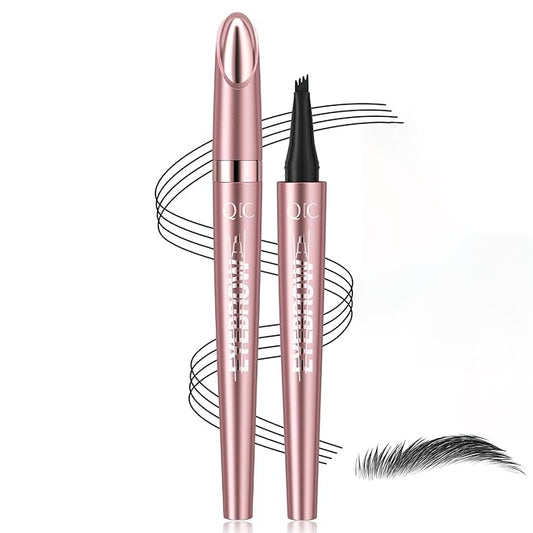 3D Eyebrow Pencil, 4 Tip Microblading, 24 Hours Smudge Proof Brow Pen, Brow Pen Makeup Natural Fine Stroke, Waterproof Eyebrow Pencil for Women (Black)