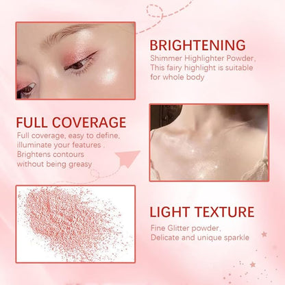 Ibcccndc Polvo De Hadas Fairy Highlight Patting Powder Highlighter Body Glitter for Face Hair Eye Lip and Body,Make Up for Prom, Festival Rave, Stage Makeup (Pink)