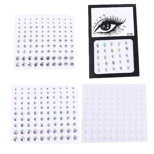 Pokinge 4Pcs Face Makeup Gems Art Decoration,3D Pearls Rhinestone Makeup Self Adhesive Sticker For Face Eyebrow Eye Makeup Nail Art