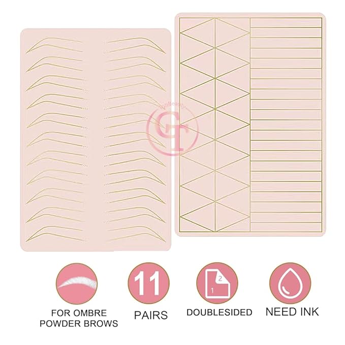 2PCS Doulbe Sides Silicone Practice Skin 1.5mm Thickness Permanent Makeup Tattoo Practice Pad for Eyebrow/Lip Practice (Pink Pad+Golden Line)