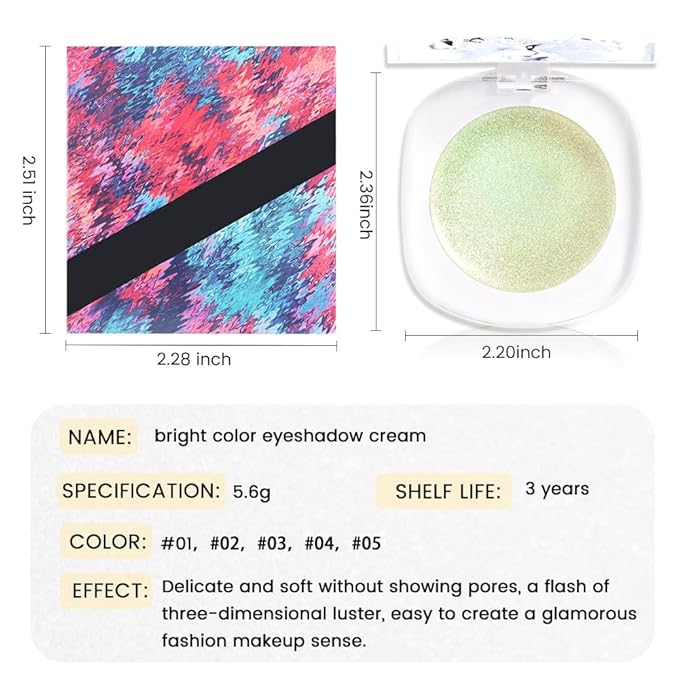 Eye shadow low saturation delicate long-lasting eye shadow palette, Monochrome Glittler Eyeshadow, pressed glitter eyeshadow, Glittle Eyeshadow Cream Single Vegan Eyeshadow, (06 Glittle Light Green)