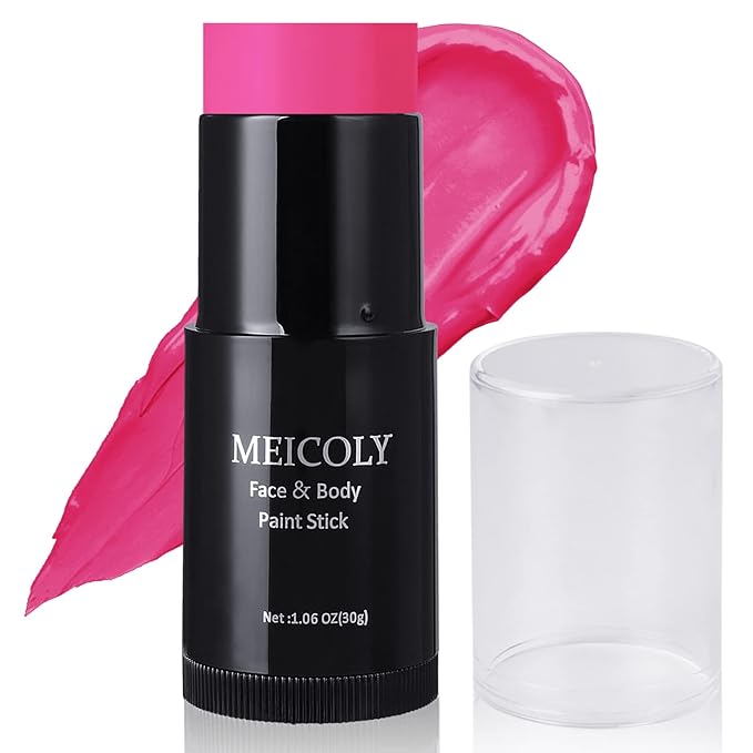 MEICOLY Pink Face Paint Stick(1.06Oz),Waterproof Sweatproof Pink Eye Black Softball/Baseball/Football,Cream Body Paint,Blendable Face Painting for Halloween Special Effects SFX Makeup