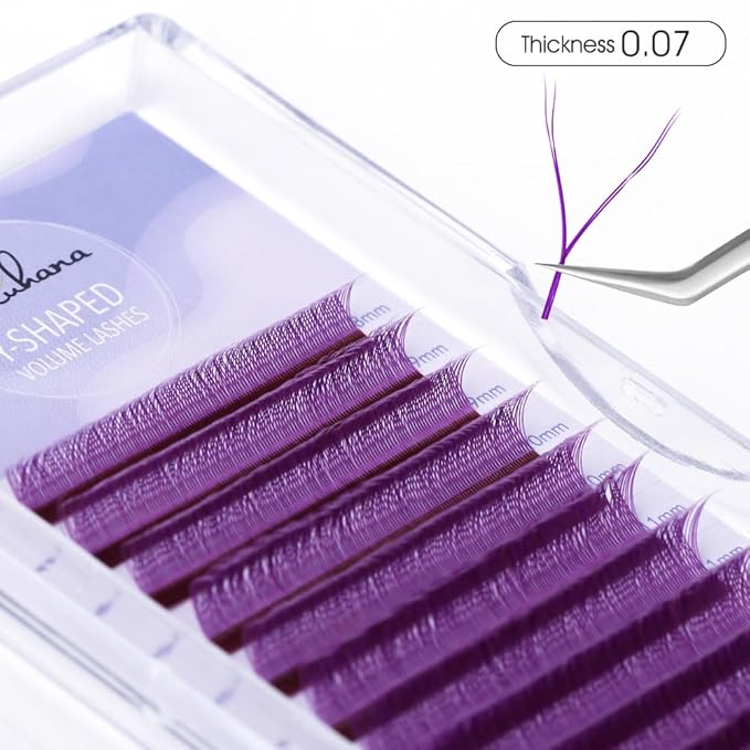 YY Eyelash Extension 0.07mm C Curl 8-14mm Mixed Tray Lash Supplies Premade Fans Y Shape Volume Lash 12 Rows Premium Faux Mink Lash Extensions (8-14 MIX, Purple;0.07 C)