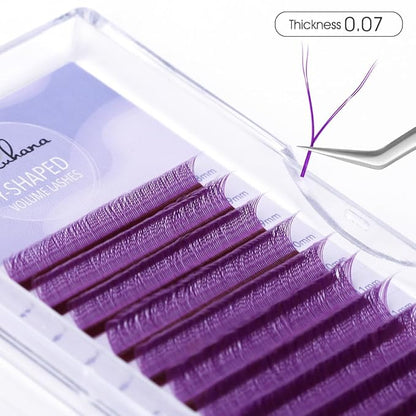 YY Eyelash Extension 0.07mm C Curl 8-14mm Mixed Tray Lash Supplies Premade Fans Y Shape Volume Lash 12 Rows Premium Faux Mink Lash Extensions (8-14 MIX, Purple;0.07 C)