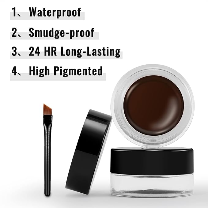 Erinde Brown Gel Eyeliner - Waterproof, Long Lasting Cream Eye Liner with High-Intensity Pigments, Smudge-Proof, 2PCS Eyeliner Brushes