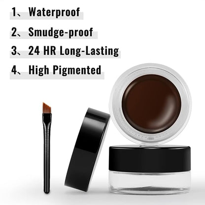 Erinde Brown Gel Eyeliner - Waterproof, Long Lasting Cream Eye Liner with High-Intensity Pigments, Smudge-Proof, 2PCS Eyeliner Brushes
