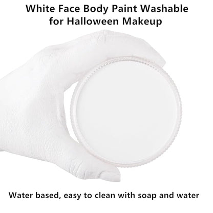 Go Ho Clown White Face Paint for Halloween Makeup,Water Based Professional White Face Body Paint Washable for SFX Clown Skeleton Vampire Zombie Cosplay Makeup,25g