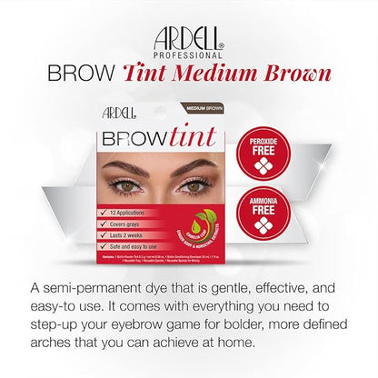 Ardell Brow Tint Medium Brown, Longer-lasting, Semi-permanent Brow Dye, with Natural Extracts, Complete Brow Tinting Kit, 1 pack