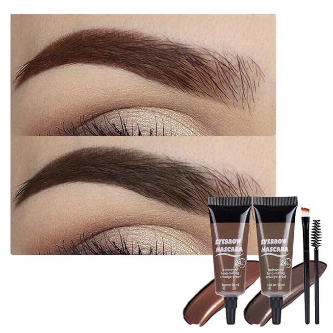 Tinted Thickening Eyebrow Mascara with Two Eyebrow Brushes,Brow Fast Sculpt,Waterproof,Transfer-proof,Eyebrow Tinting Kit- Cruelty Free - Light Medium Brown (2 Pack) (02#Reddish Brown &03#Gray)