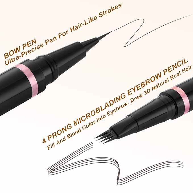 Eyebrow Pencil,2-in-1 Waterproof Eyebrow Pen with 4 Tip Brow Pen and Ultra-Precise Brow Pencil,with Dual-ended Eyebrow Brush,Eyebrow Makeup for Natural Looking Eyebrows - KYN Dark Brown