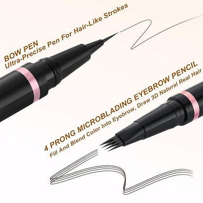 Eyebrow Pencil,2-in-1 Waterproof Eyebrow Pen with 4 Tip Brow Pen and Ultra-Precise Brow Pencil,with Dual-ended Eyebrow Brush,Eyebrow Makeup for Natural Looking Eyebrows - KYN Dark Brown