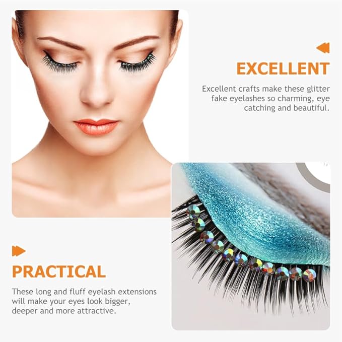 10 Pairs Diamond False Eyelashes Rhinestone Performance Eyelash Realistic Eyelash Women Eyelash Natural False Lashes Long Fake Lash Chemical Fiber Hard Stem Make up Cosmetic