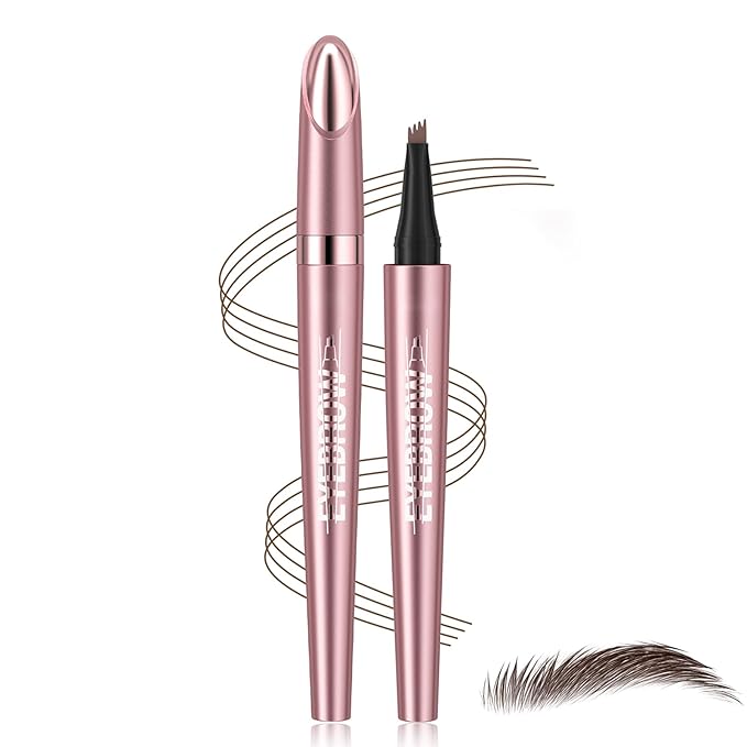 3D Eyebrow Pencil, 4 Tip Microblading, 24 Hours Smudge Proof Brow Pen, Brow Pen Makeup Natural Fine Stroke, Waterproof Eyebrow Pencil for Women (Dark Brown) - 1 Pack