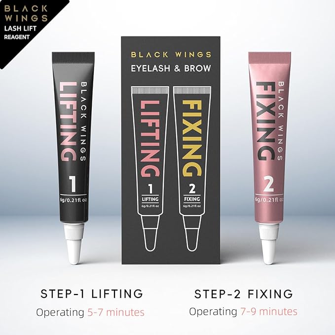 BLACKWINGS 2-in-1 Lash Lift Kit Brow Lamination Kit, High-capacity Lotion Tube Design Eyelash Perm Kit Perm & Setting Lotion for Salon or Home Use