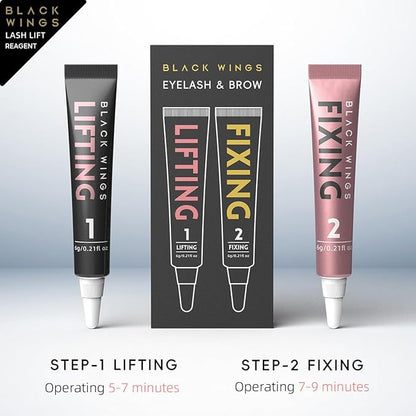BLACKWINGS 2-in-1 Lash Lift Kit Brow Lamination Kit, High-capacity Lotion Tube Design Eyelash Perm Kit Perm & Setting Lotion for Salon or Home Use