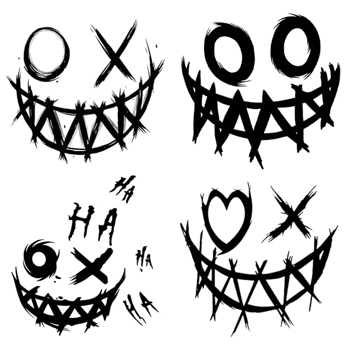 Tattoo Tech, 4 Sheets Semi Permanent Tattoo, Adult Art Design Temporary Tattoos, Lasts 1-2 Weeks, Waterproof, Realistic Look, No Adhesive, No Reflection (Joker Smile Design)