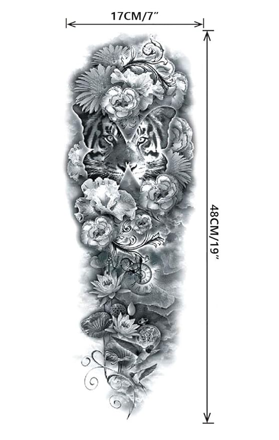 Pinone Full Arm Temporary Tattoo For Man Women L19“xW7”(12 Sheets)