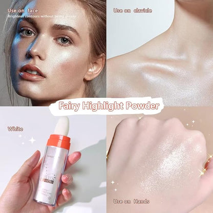 Ibcccndc Polvo De Hadas Fairy Powder Highlighter Long Lasting Shimmer Silver Glitter Hairspray for Face Hair Eye Lip and Body,Make Up for Prom, Festival Rave, Stage Makeup (White)