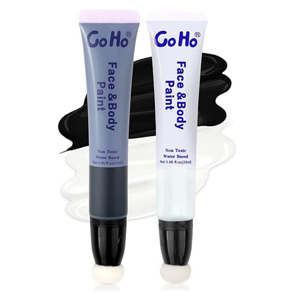 Go Ho Black and White Face Body Paint,Water Based Face Painting Kit Highly Pigmented,Smooth and Safe for Skin,Halloween Costumes Cosplay SFX Zombie Skeleton Clown Makeup