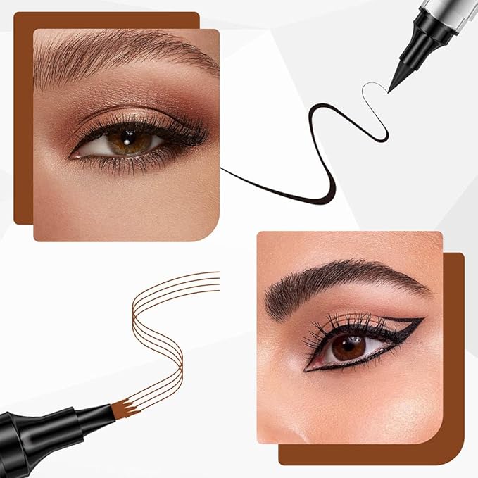 2 in 1 Magic Eyebrow Pencil, 4 Tip Microblade Eyebrow Pen Microblading Eyebrow Pencil Contouring Pen for Natural Daily Look Eyebrow Makeup