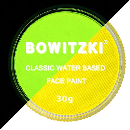 Bowitzki 30g Professional Face Paint Body Paint Water Based Face painting Makeup Safe for Kids and Adults Split Cake Single Color (Neon Yellow)