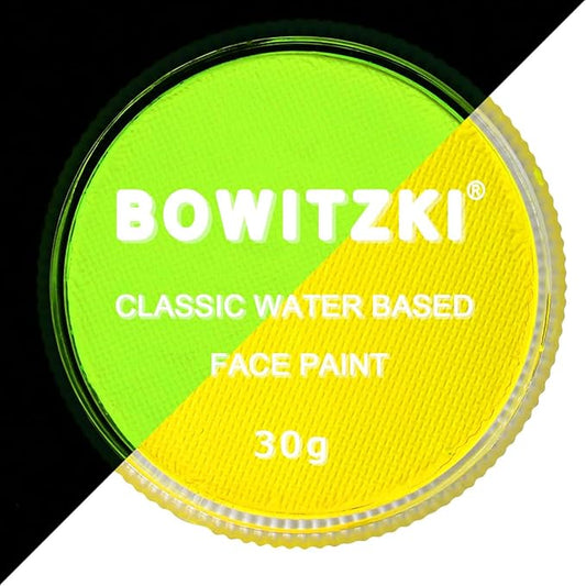 Bowitzki 30g Professional Face Paint Body Paint Water Based Face painting Makeup Safe for Kids and Adults Split Cake Single Color (Neon Yellow)