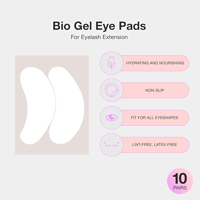 Curacoro Biogel Eye Pads for Lash Extensions, Soft Sticky Under Eye Patches for Sensitive Skin, Eyelash Perm Lamination, Lash Extension Remover Supplies (10 Pairs)