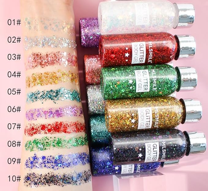 Body Glitter Gel Nail Hair Body Face Flash Eye Shadow Glitter Cream Chunky Glitter Mermaid Scale Sequins Festival Painting Decoration Makeup (06# Purple)