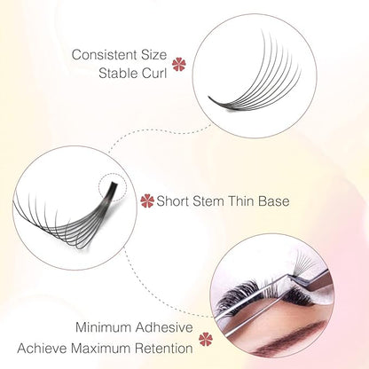 Premade Fans Eyelash Extensions 600 pcs Small Base Promade Loose Fans Stable D Curl 8-15mm Mix Lengths Short Stem Pre Made Volume Lashes with Reusable Silicone Pad by EMEDA (14D 0.05 D 8-15mm)