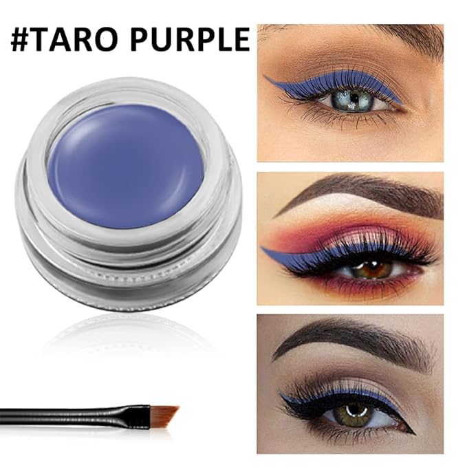 Erinde Purple Gel Eyeliner, Waterproof Long-Lasting Cream, High-Intensity Pigments, Smudge-Proof Eye Liner, Eyeshadow Primer with 2PCS Eyeliner Brushes (11# Taro Purple)