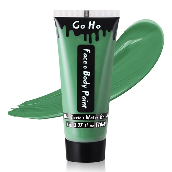 Go Ho Green Body Paint Washable (2.37 oz),Water Based Cream Green Face Paint,Hulk Witch Gamora Makeup,Green Full Face Body Paint for Halloween&St Patricks Day Accessories