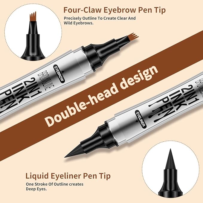 2 in 1 Magic Eyebrow Pencil, 4 Tip Microblade Eyebrow Pen Microblading Eyebrow Pencil Contouring Pen for Natural Daily Look Eyebrow Makeup