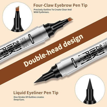2 in 1 Magic Eyebrow Pencil, 4 Tip Microblade Eyebrow Pen Microblading Eyebrow Pencil Contouring Pen for Natural Daily Look Eyebrow Makeup