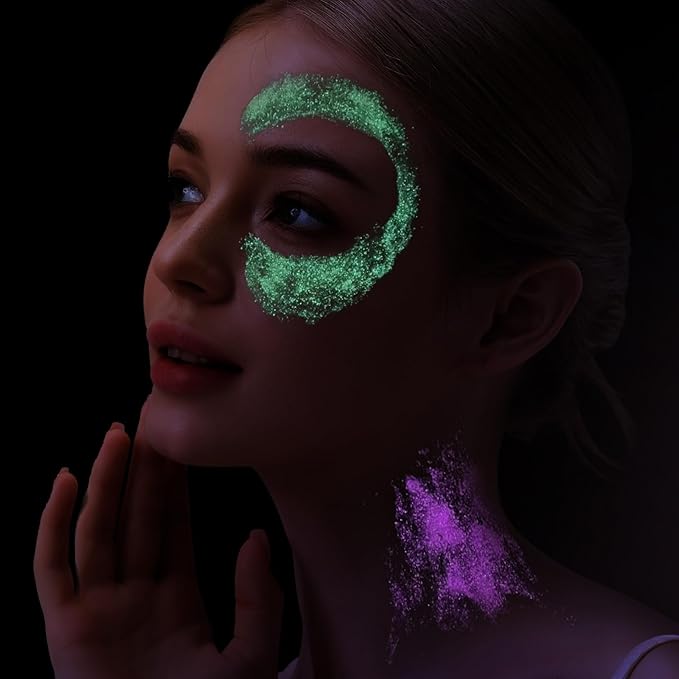 Teenitor 12 Colors Fine Glitter Body Glitter Gel, Glow in The Dark Glitter Gel, Glow in The Dark Face Paint, Face Sparkles for UV Black Light Raves Concerts Festivals