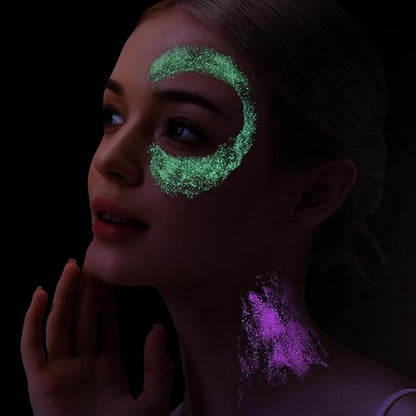 Teenitor 12 Colors Fine Glitter Body Glitter Gel, Glow in The Dark Glitter Gel, Glow in The Dark Face Paint, Face Sparkles for UV Black Light Raves Concerts Festivals