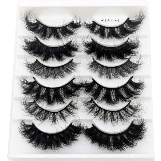 HBZGTLAD 6 Pairs False Eyelashes Cat-Eye Fluffy Faux Mink Lashes 8D Wispy Lashes Pack Dramatic Long Thick Volume Eyelashes (Mix-01)