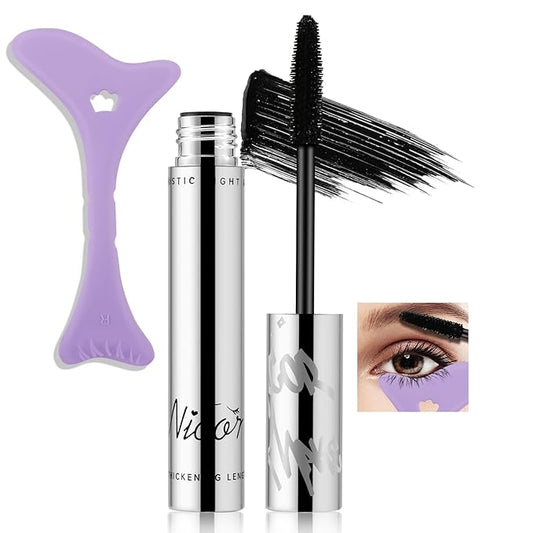 Waterproof Mascara, Black Volume and Length Lashes, Long Lasting No-Smudging Curl Mascara, Thick Mascara with Eye Makeup Aid Tool, False Lash Effect