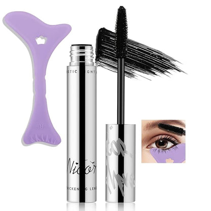 Waterproof Mascara, Black Volume and Length Lashes, Long Lasting No-Smudging Curl Mascara, Thick Mascara with Eye Makeup Aid Tool, False Lash Effect