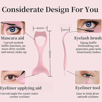 Mascara Shield Applicator Guard and Eyeliner Tool Set Mascara Eyelash Comb Applicator Eyeliner Stencils for Quick Eye Makeup (Pink, L)