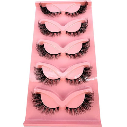 HBZGTLAD New 3D Cat-Eye Mink Eyelashes Curled Winged Natural Realistic Messy End Eye Elongated Thick False Eyelashes Soft Fake Eyelashes (V4)