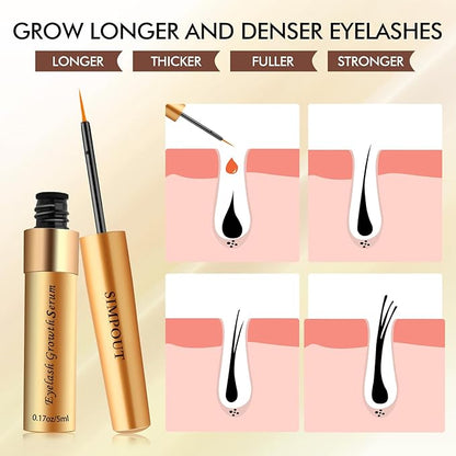 Eyelash Serum - Fuller & Longer Looking Eyelashes Lash Enhancing Serum, Voluminous Lengthening Natural Lash Enhancer, Vegan & Cruelty-Free (Gold)