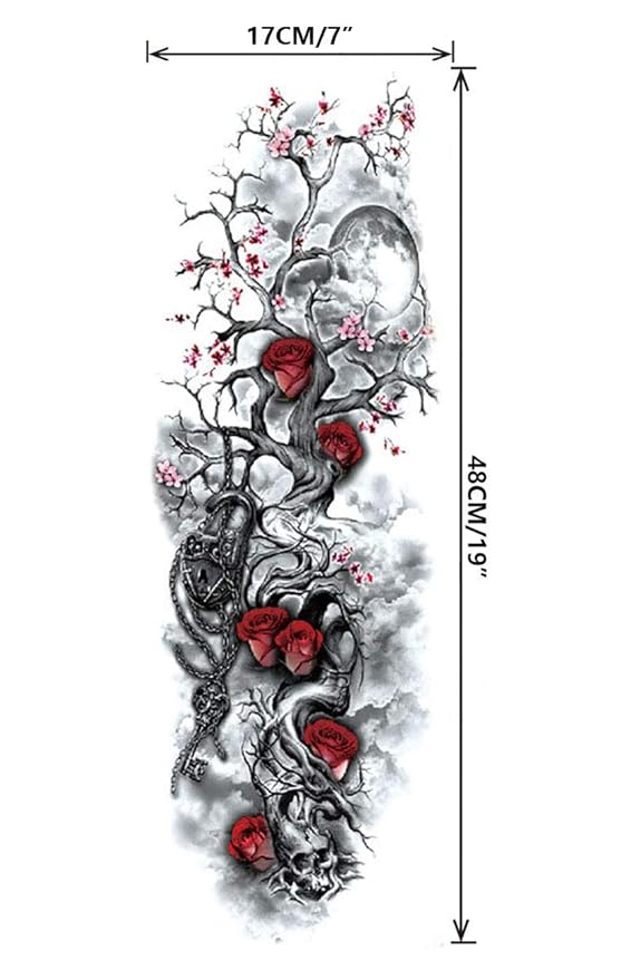 Pinone Full Arm Temporary Tattoo For Man Women L19“xW7”(12 Sheets)